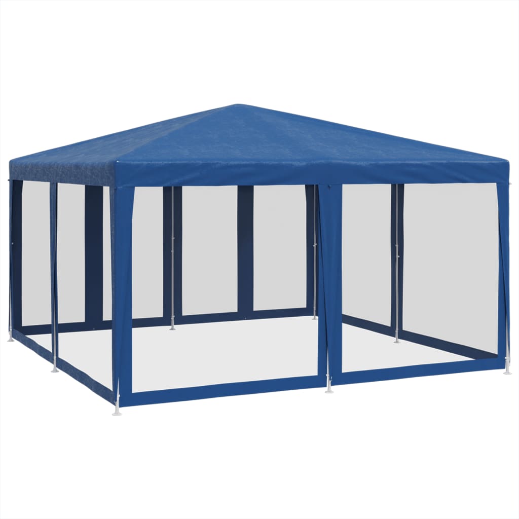 Party Tent with 8 Mesh Sidewalls Blue 4x4 m HDPE