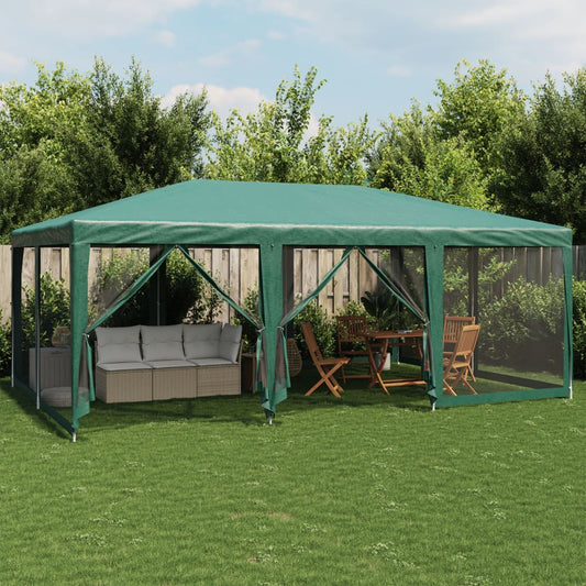 Party Tent with 10 Mesh Sidewalls Green 6x4 m HDPE