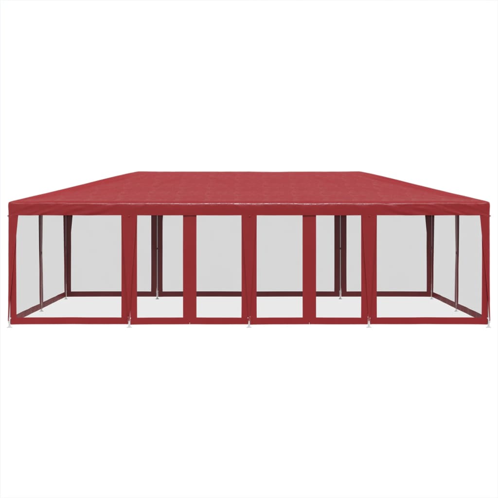 Party Tent with 12 Mesh Sidewalls Red 8x4 m HDPE