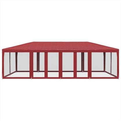 Party Tent with 12 Mesh Sidewalls Red 8x4 m HDPE