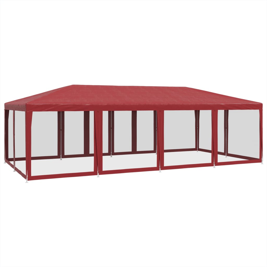 Party Tent with 12 Mesh Sidewalls Red 8x4 m HDPE