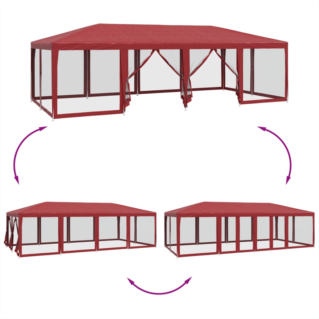 Party Tent with 12 Mesh Sidewalls Red 8x4 m HDPE