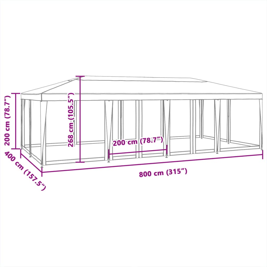 Party Tent with 12 Mesh Sidewalls Red 8x4 m HDPE