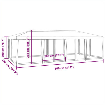 Party Tent with 12 Mesh Sidewalls Red 8x4 m HDPE