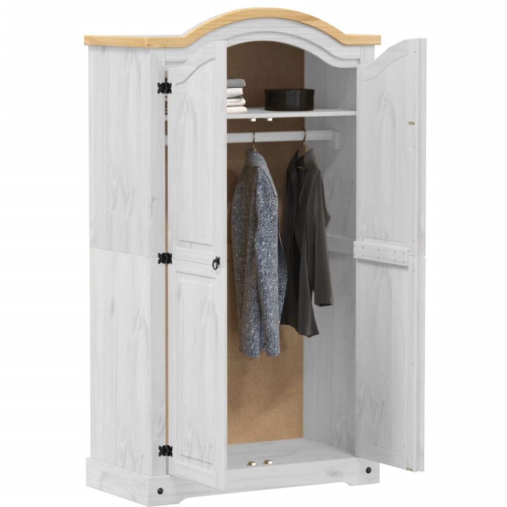 Wardrobe Corona White 102x52x186 cm Solid Wood Pine