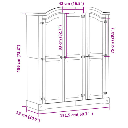 Wardrobe Corona White 151.5x52x186 cm Solid Wood Pine