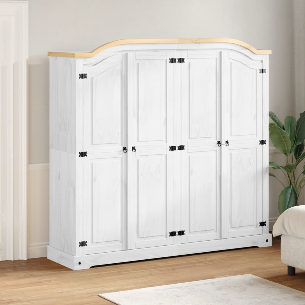 Wardrobe Corona White 194x52x186 cm Solid Wood Pine