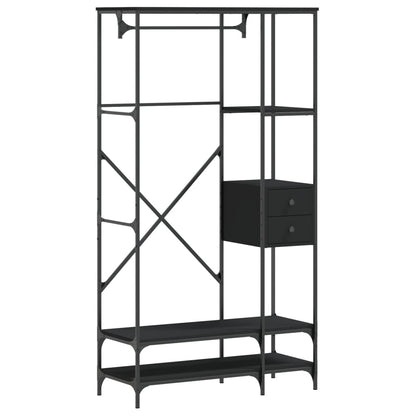 Clothes Rack with Shelves Black Engineered Wood