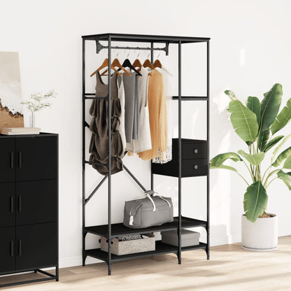 Clothes Rack with Shelves Black Engineered Wood