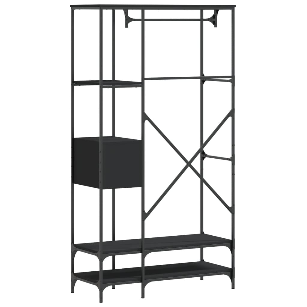 Clothes Rack with Shelves Black Engineered Wood