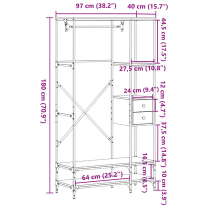 Clothes Rack with Shelves Black Engineered Wood