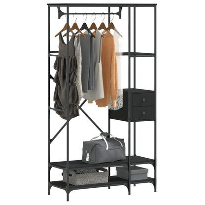 Clothes Rack with Shelves Black Engineered Wood