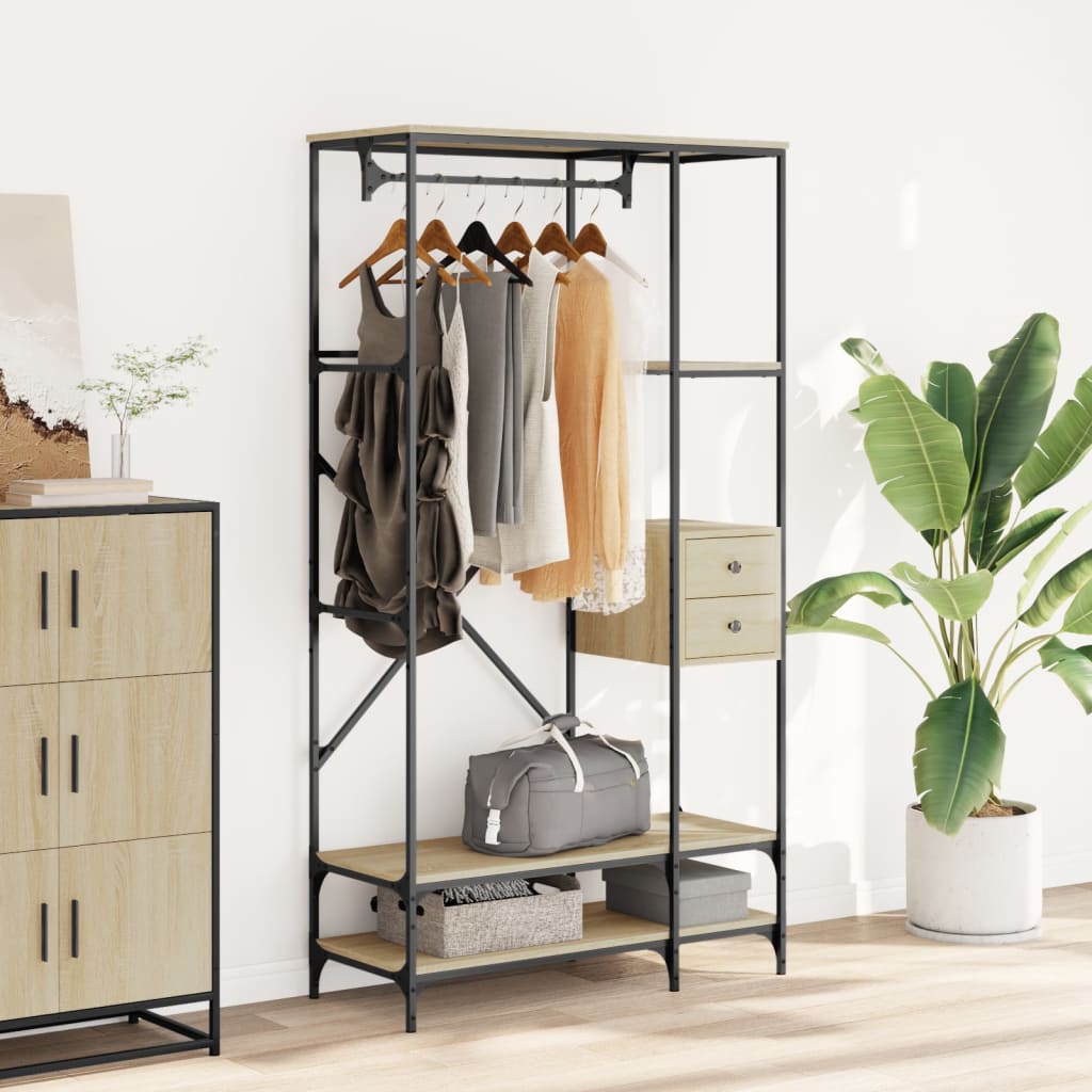 Clothes Rack with Shelves Sonoma Oak Engineered Wood