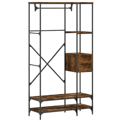 Clothes Rack with Shelves Smoked Oak Engineered Wood