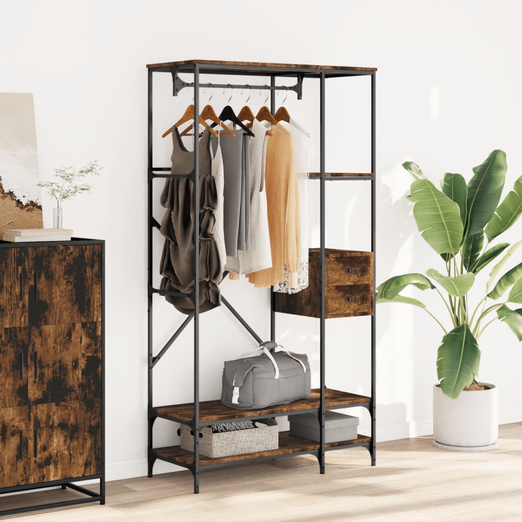 Clothes Rack with Shelves Smoked Oak Engineered Wood