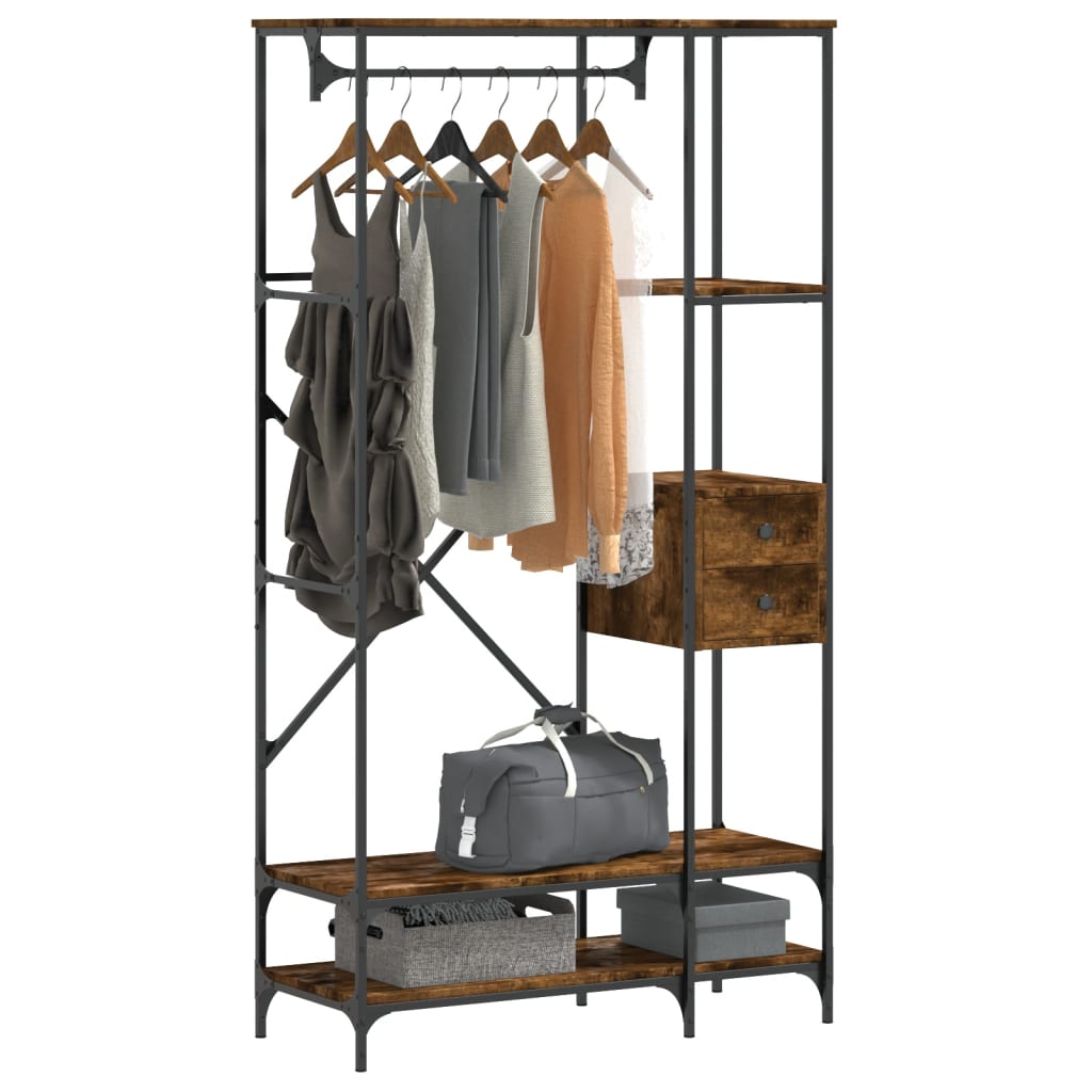 Clothes Rack with Shelves Smoked Oak Engineered Wood