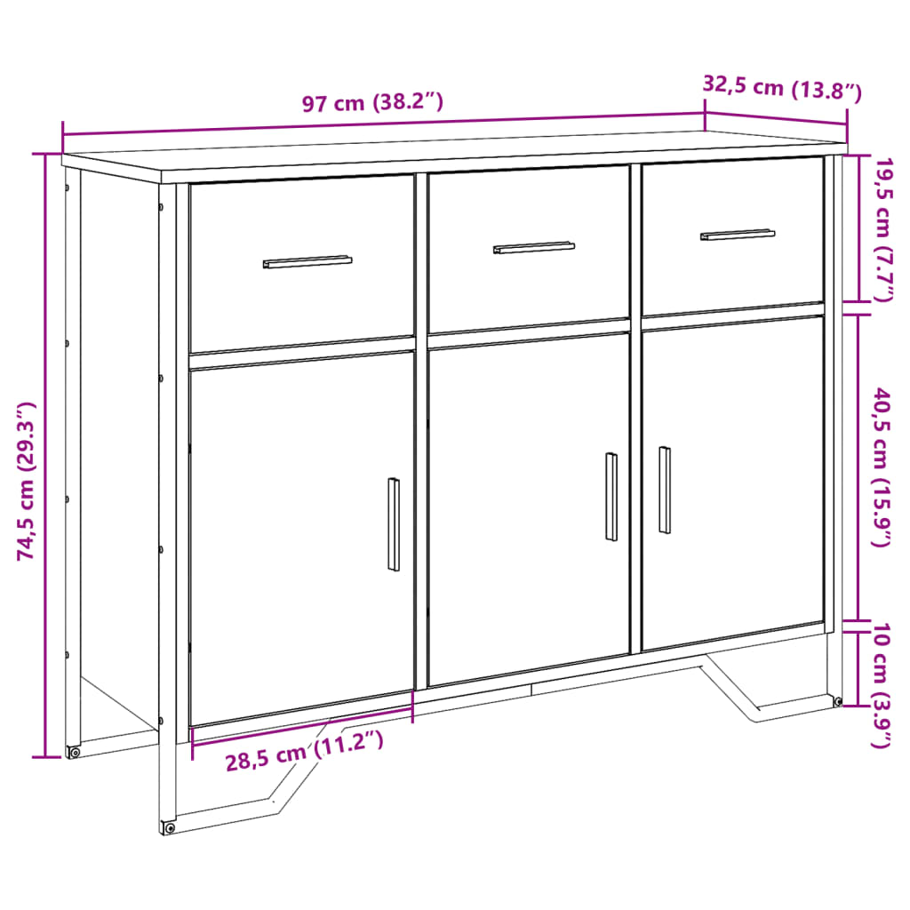 Sideboard Sonoma Oak 97x32.5x74.5 cm Engineered Wood