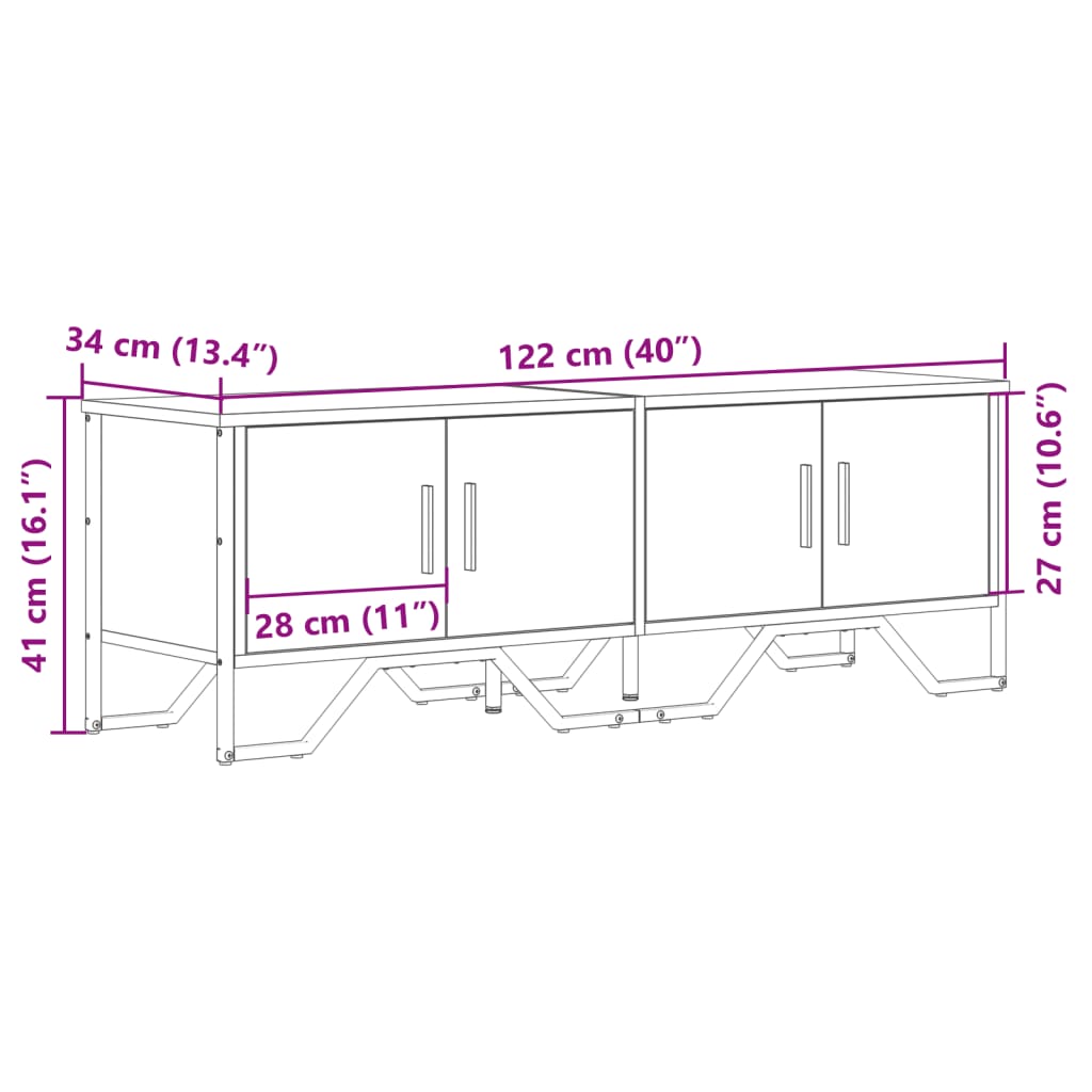 TV Cabinet Grey Sonoma 122x34x41 cm Engineered Wood