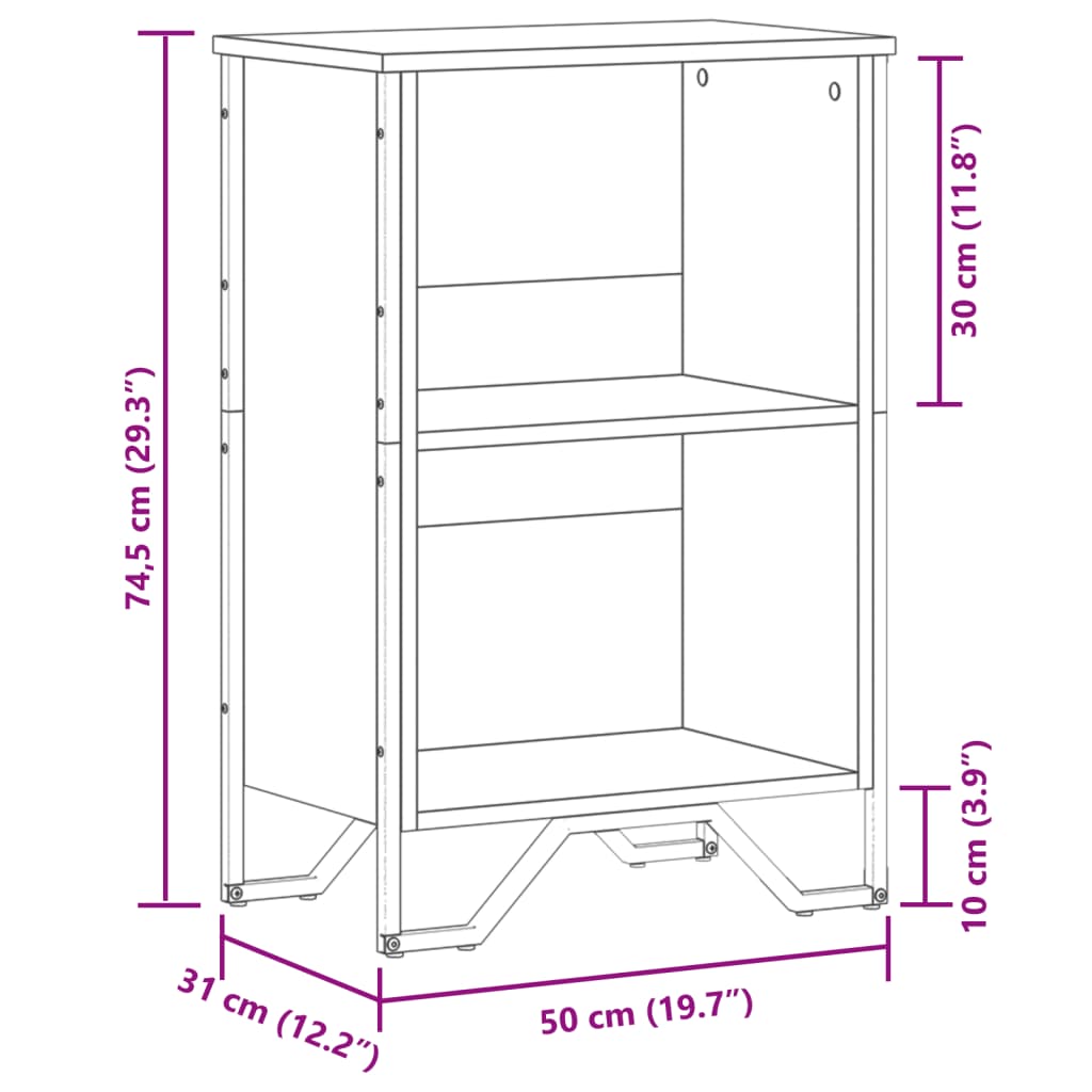 Bookcase Brown Oak 50x31x74.5 cm Engineered Wood