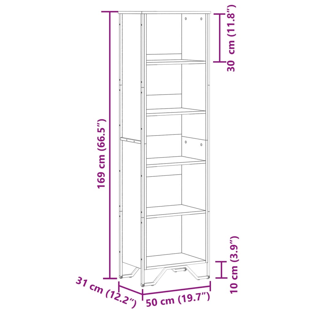 Bookcase Smoked Oak 50x31x169 cm Engineered Wood