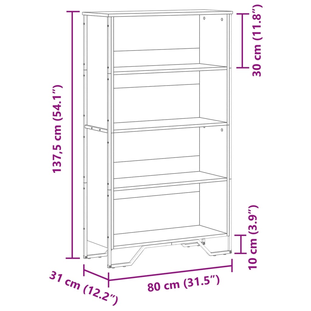 Bookcase Sonoma Oak 80x31x137.5 cm Engineered Wood