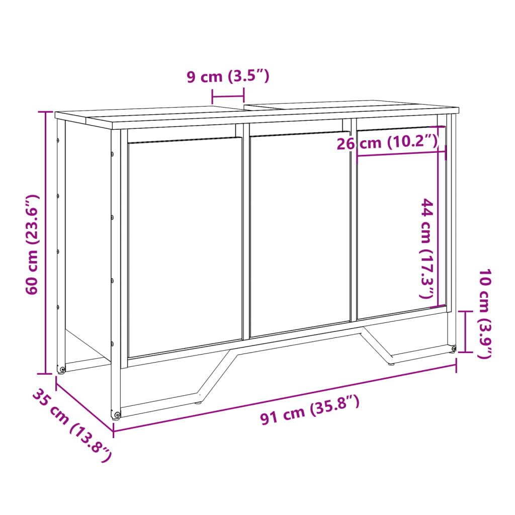 Bathroom Sink Cabinet Sonoma Oak 91x35x60 cm Engineered Wood