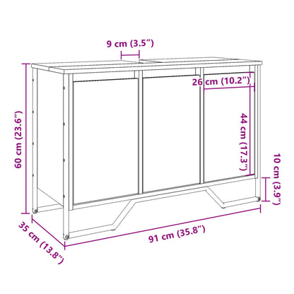 Bathroom Sink Cabinet Brown Oak 91x35x60 cm Engineered Wood