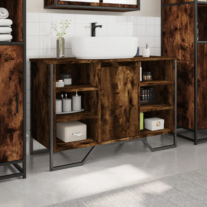 Bathroom Sink Cabinet Smoked Oak 91x35x60 cm Engineered Wood