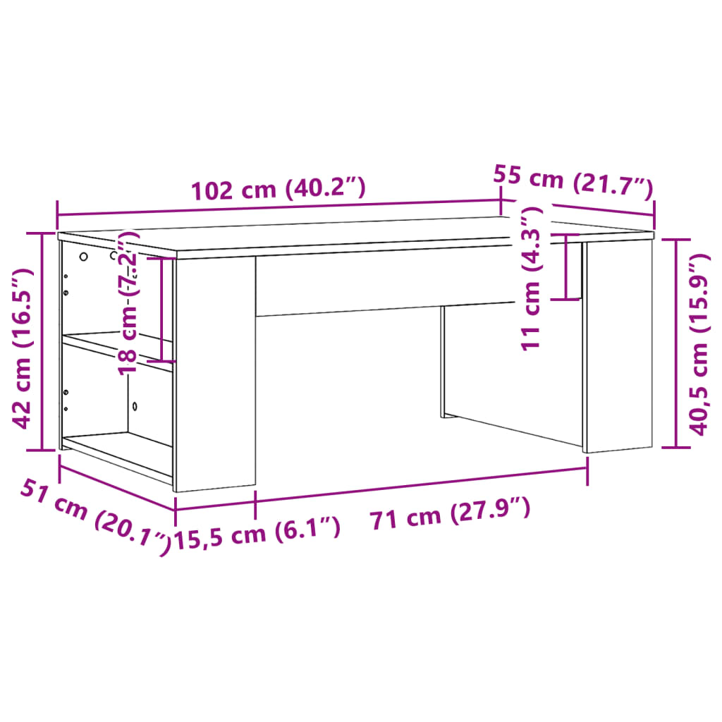 Coffee Table Smoked Oak 102x55x42 cm Engineered Wood