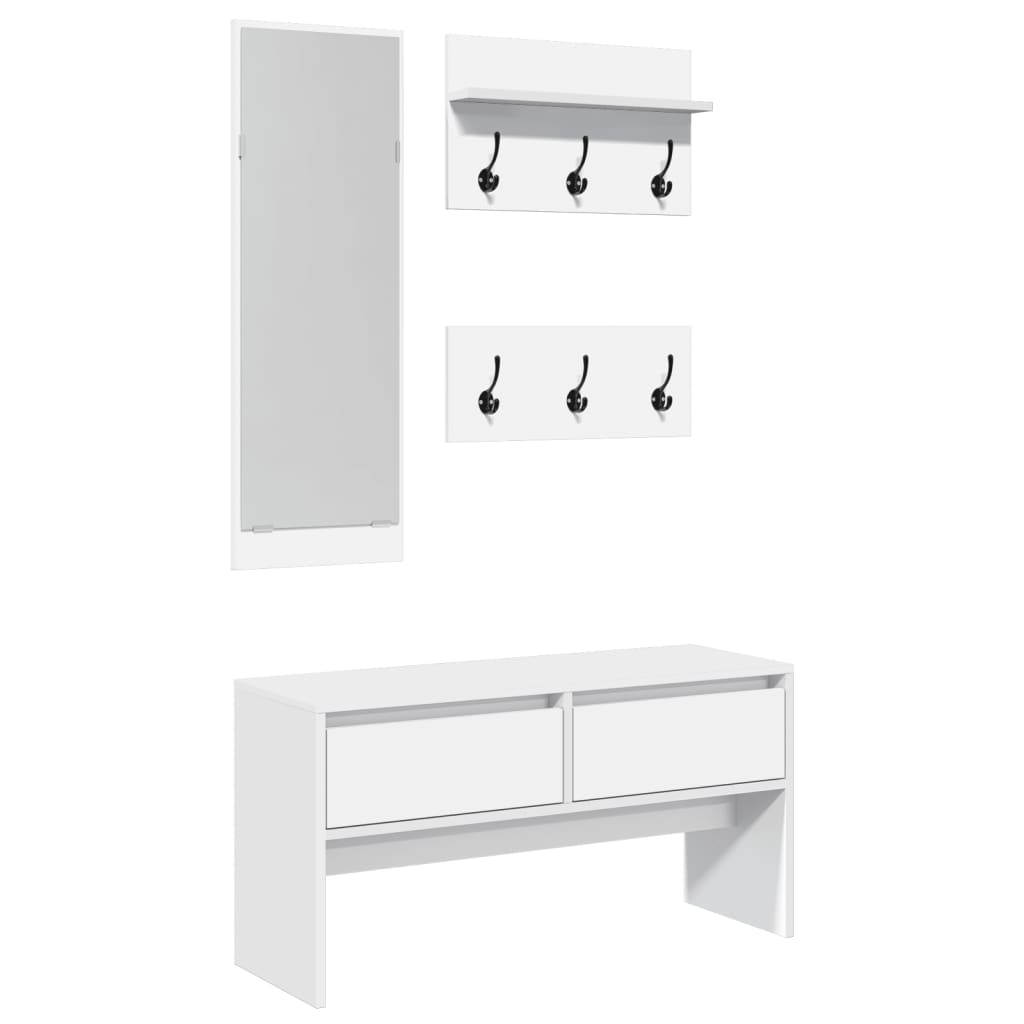 4 Piece Hallway Furniture Set White Engineered Wood