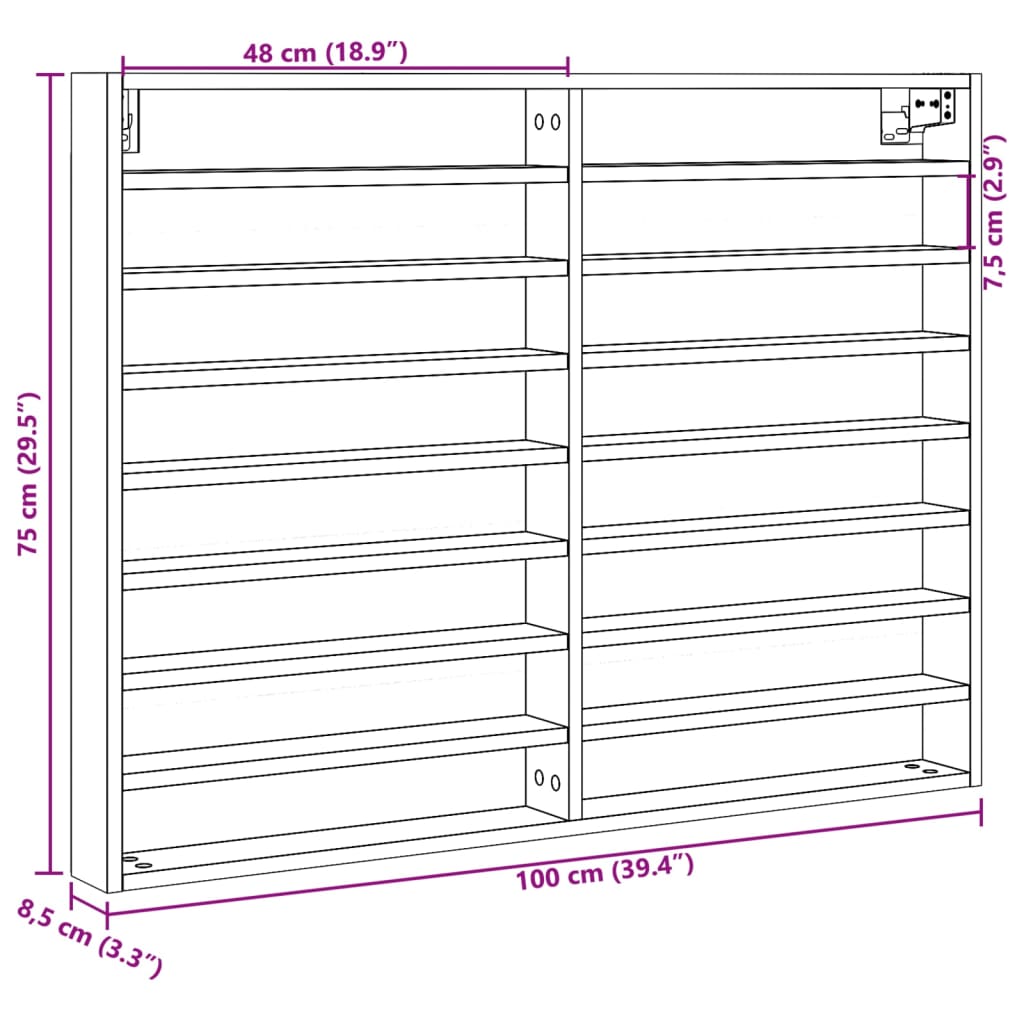 Vitrine Cabinet Brown Oak 100x8.5x75 cm Engineered Wood