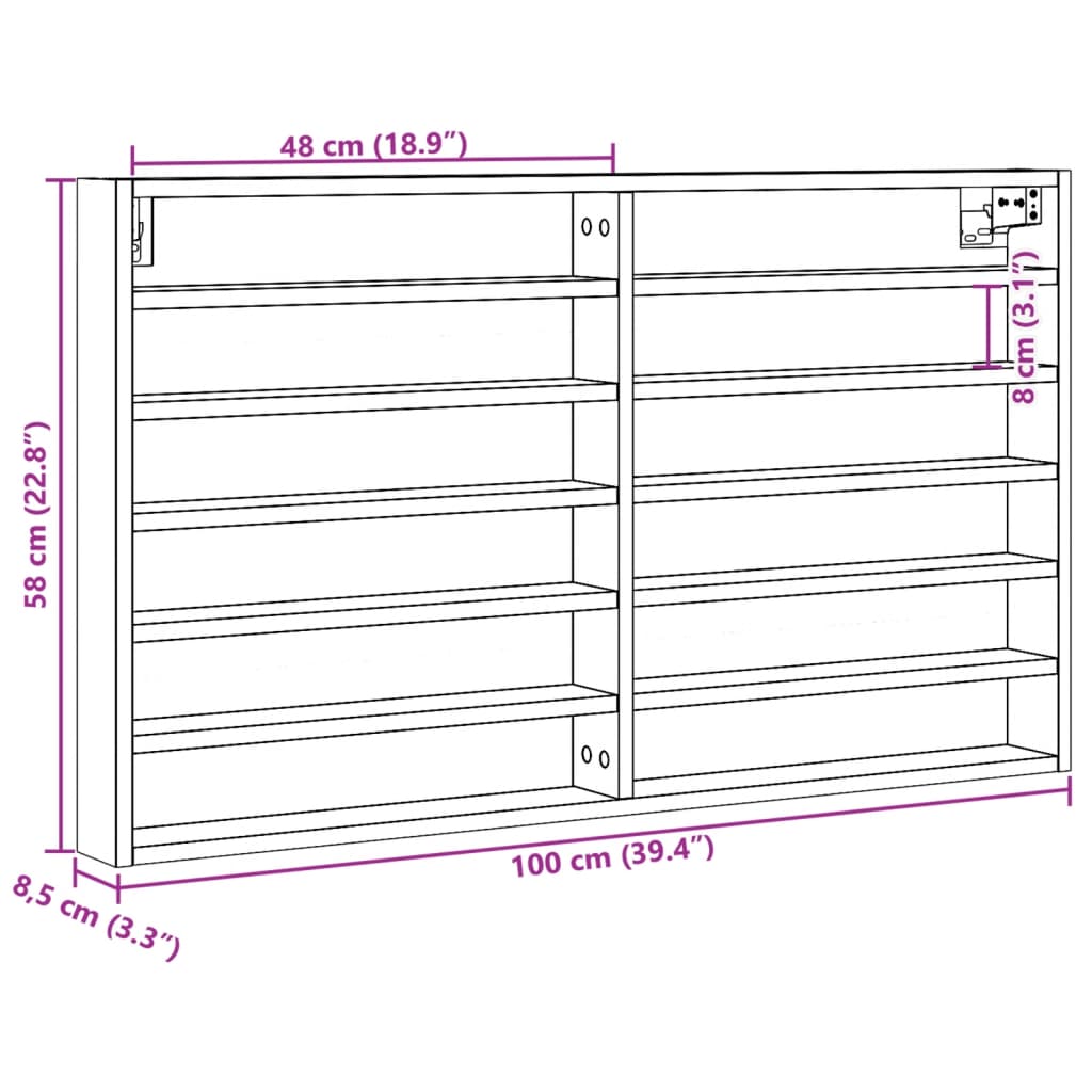 Vitrine Cabinet White 100x8.5x58 cm Engineered Wood