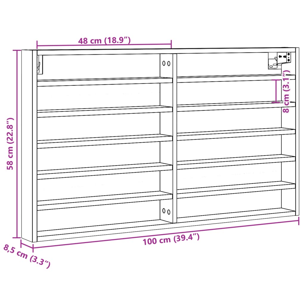 Vitrine Cabinet Black 100x8.5x58 cm Engineered Wood