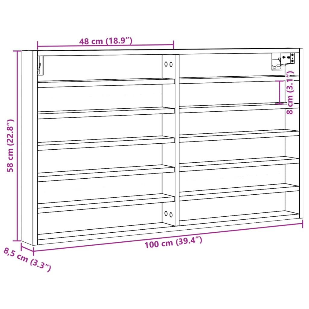 Vitrine Cabinet Sonoma Oak 100x8.5x58 cm Engineered Wood