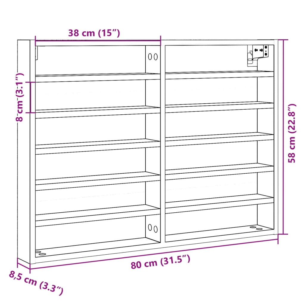 Vitrine Cabinet White 80x8.5x58 cm Engineered Wood