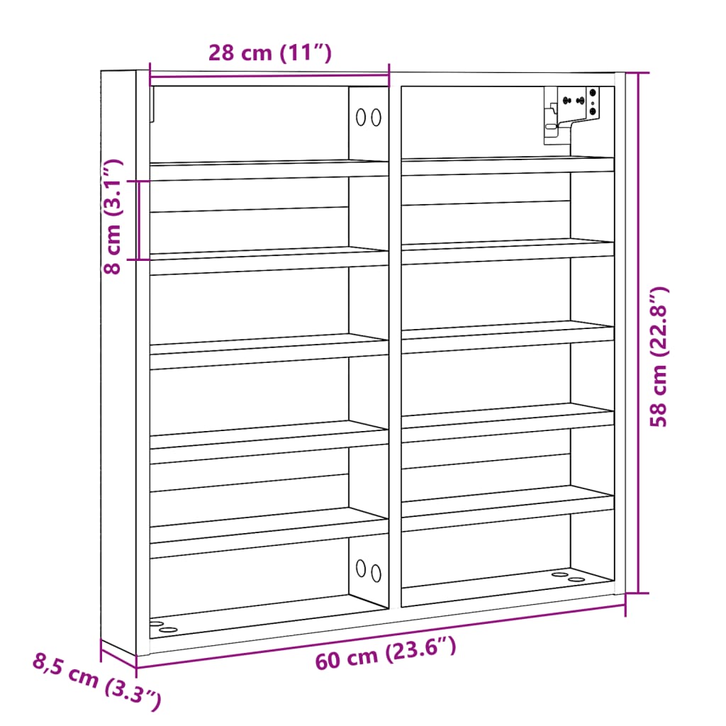 Vitrine Cabinet White 60x8.5x58 cm Engineered Wood