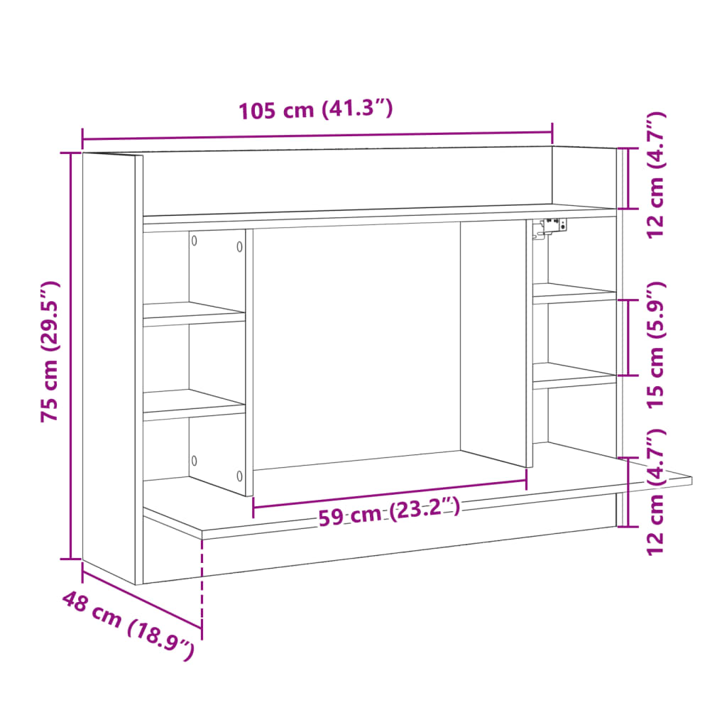 Wall-Mounted Desk White 105x48x75 cm Engineered Wood