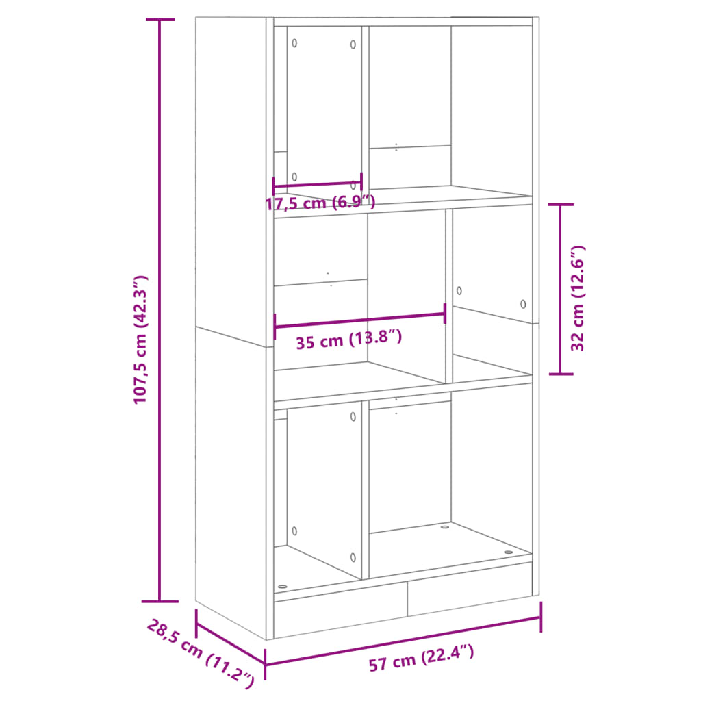 Bookcase White 57x28.5x107.5 cm Engineered Wood