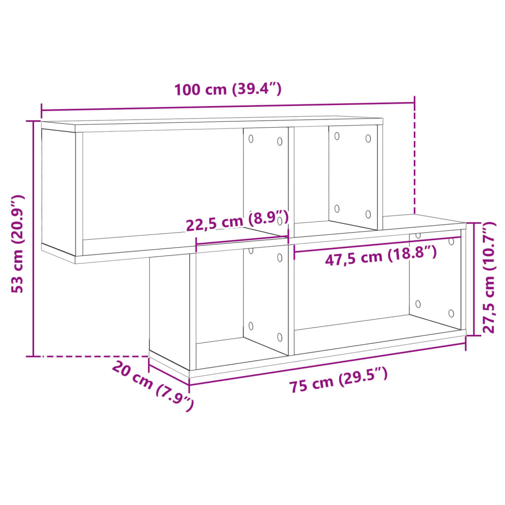 Wall Shelf Black 100x20x53 cm Engineered Wood