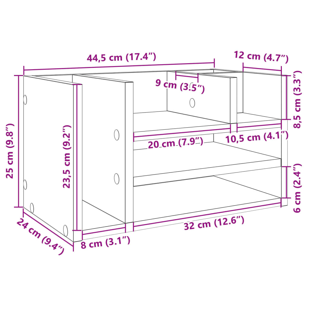 Desk Organiser White 44.5x24x25 cm Engineered wood