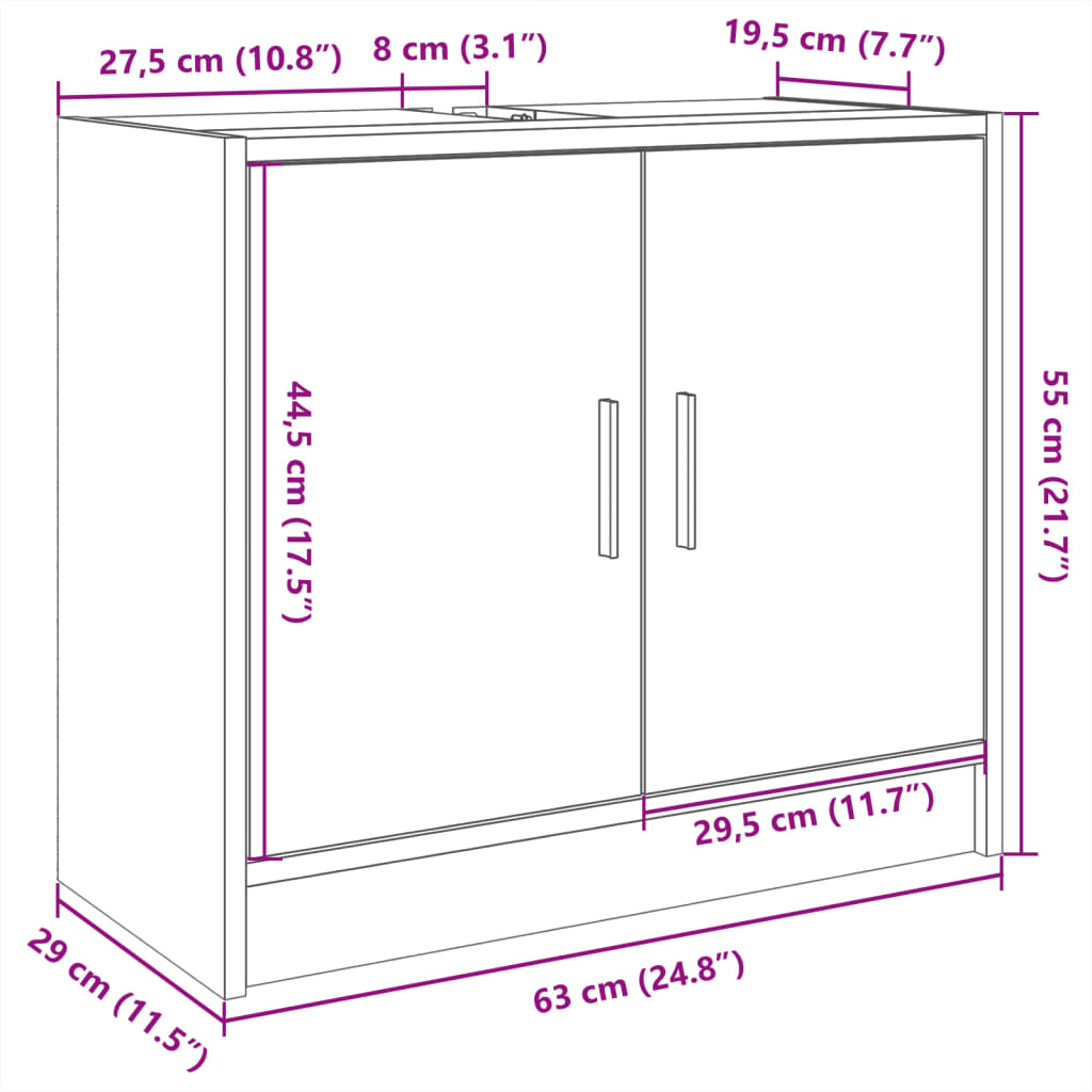 Sink Cabinet White 63x29x55 cm Engineered Wood