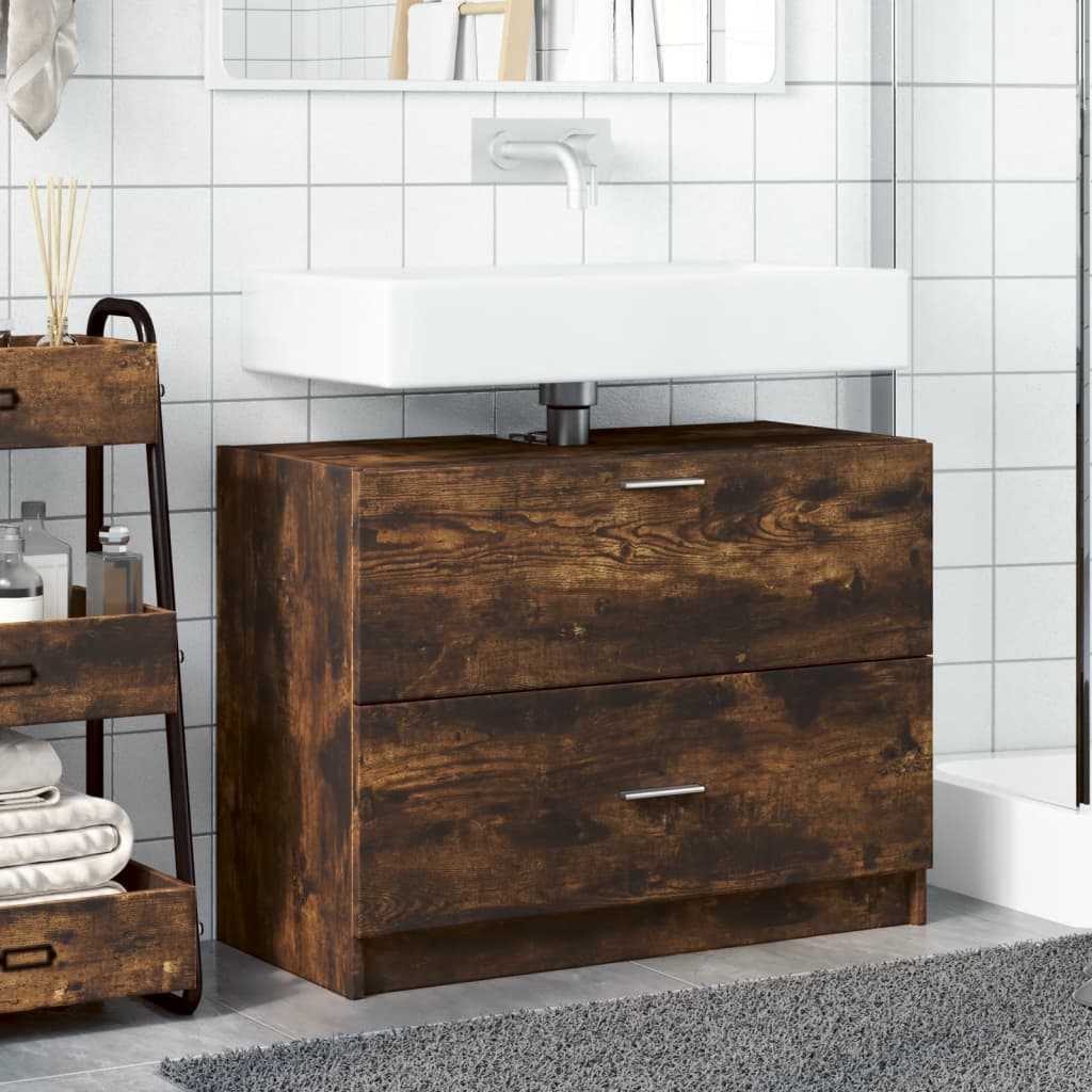 Sink Cabinet Smoked Oak 78x37x59 cm Engineered Wood