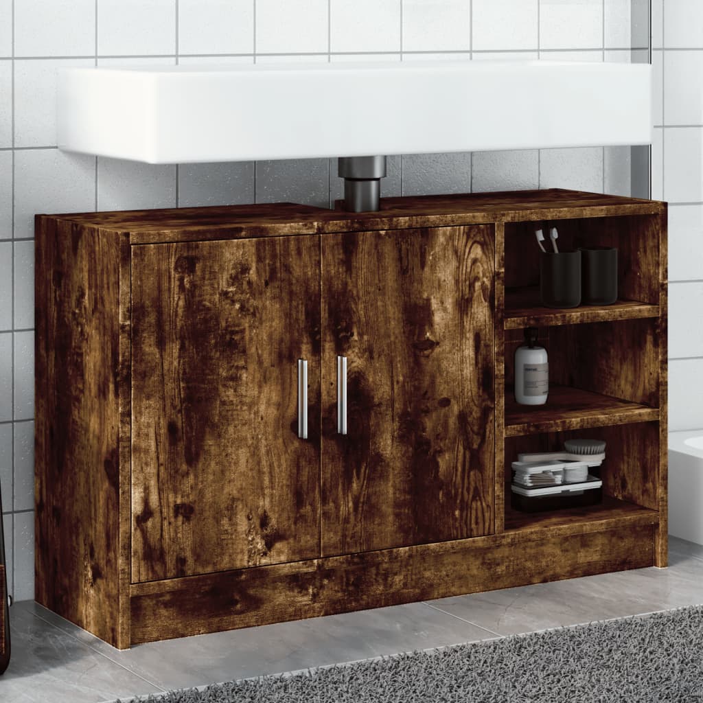 Sink Cabinet Smoked Oak 90x29x55 cm Engineered Wood