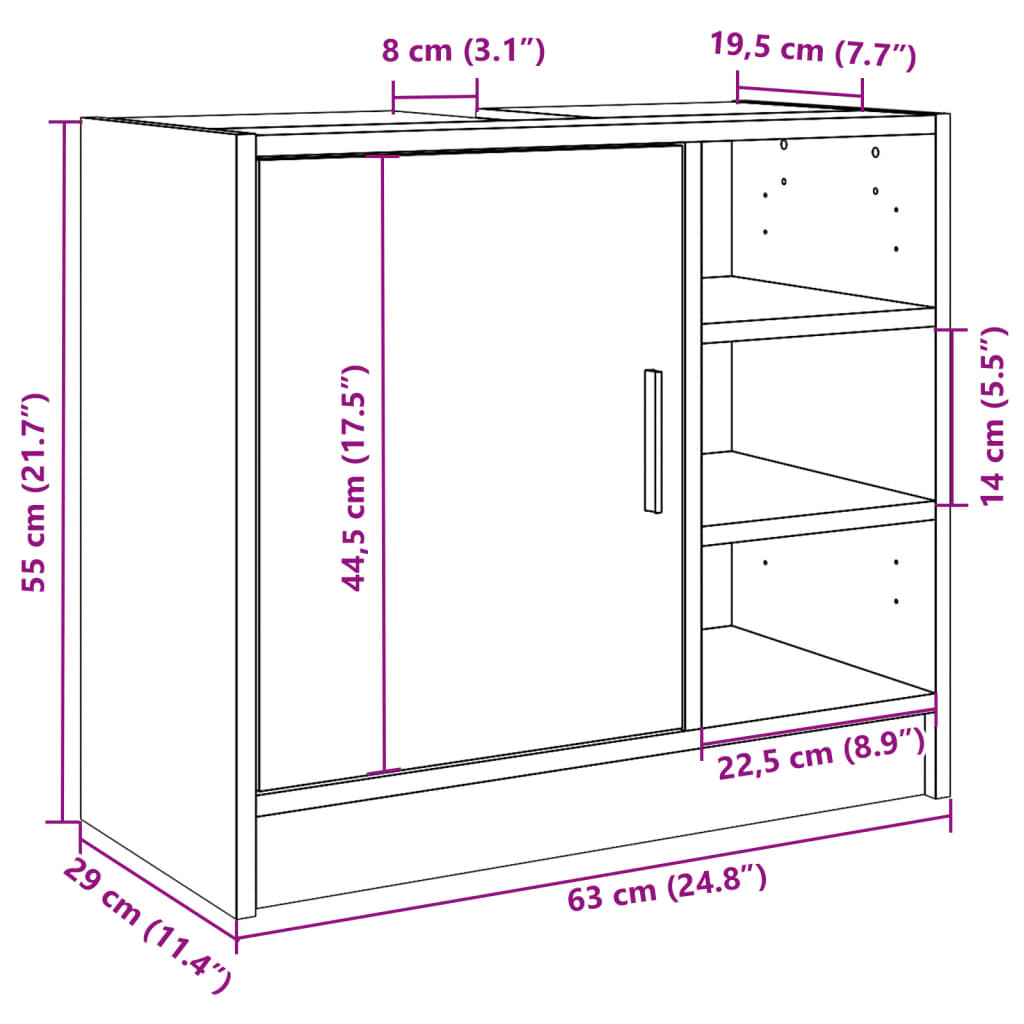 Sink Cabinet White 63x29x55 cm Engineered Wood