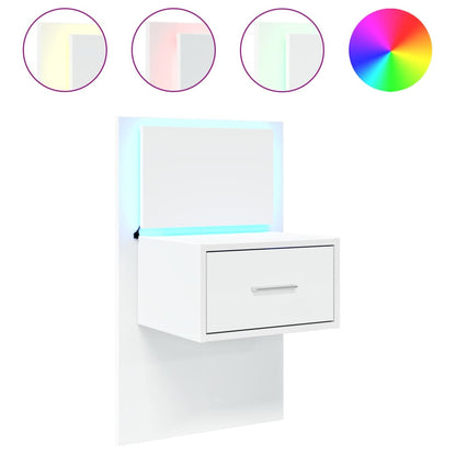 Wall-mounted Bedside Cabinet with LED Lights White