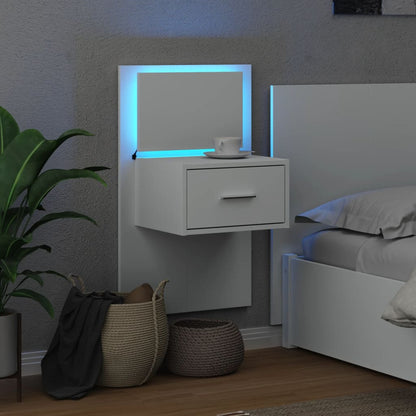 Wall-mounted Bedside Cabinet with LED Lights White