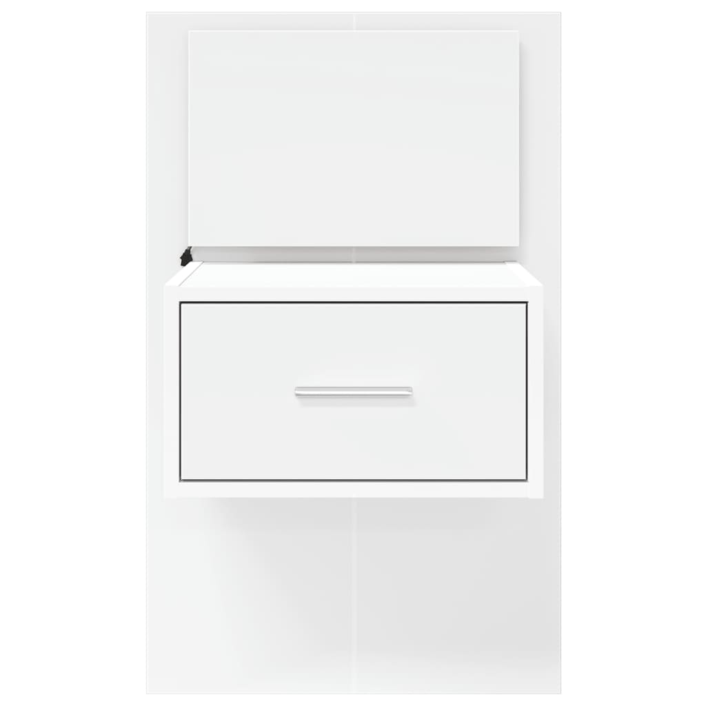 Wall-mounted Bedside Cabinet with LED Lights White