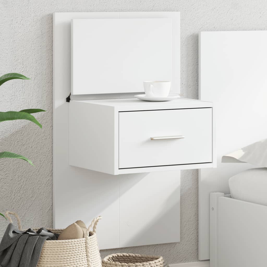 Wall-mounted Bedside Cabinet with LED Lights White