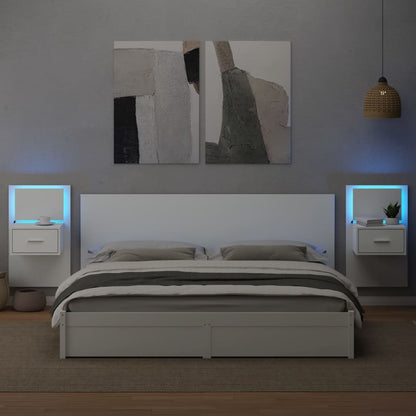 Wall-mounted Bedside Cabinets with LED Lights 2 pcs White