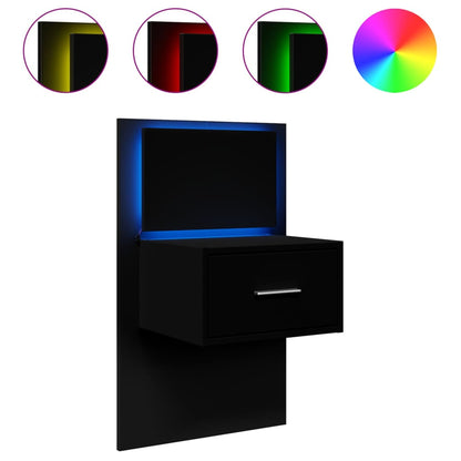 Wall-mounted Bedside Cabinet with LED Lights Black